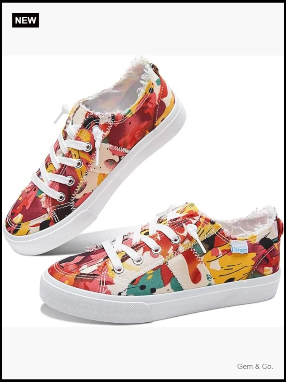 Slip On Sneakers Floral Canvas Shoes Casual Comfortable Fashion Lace Up